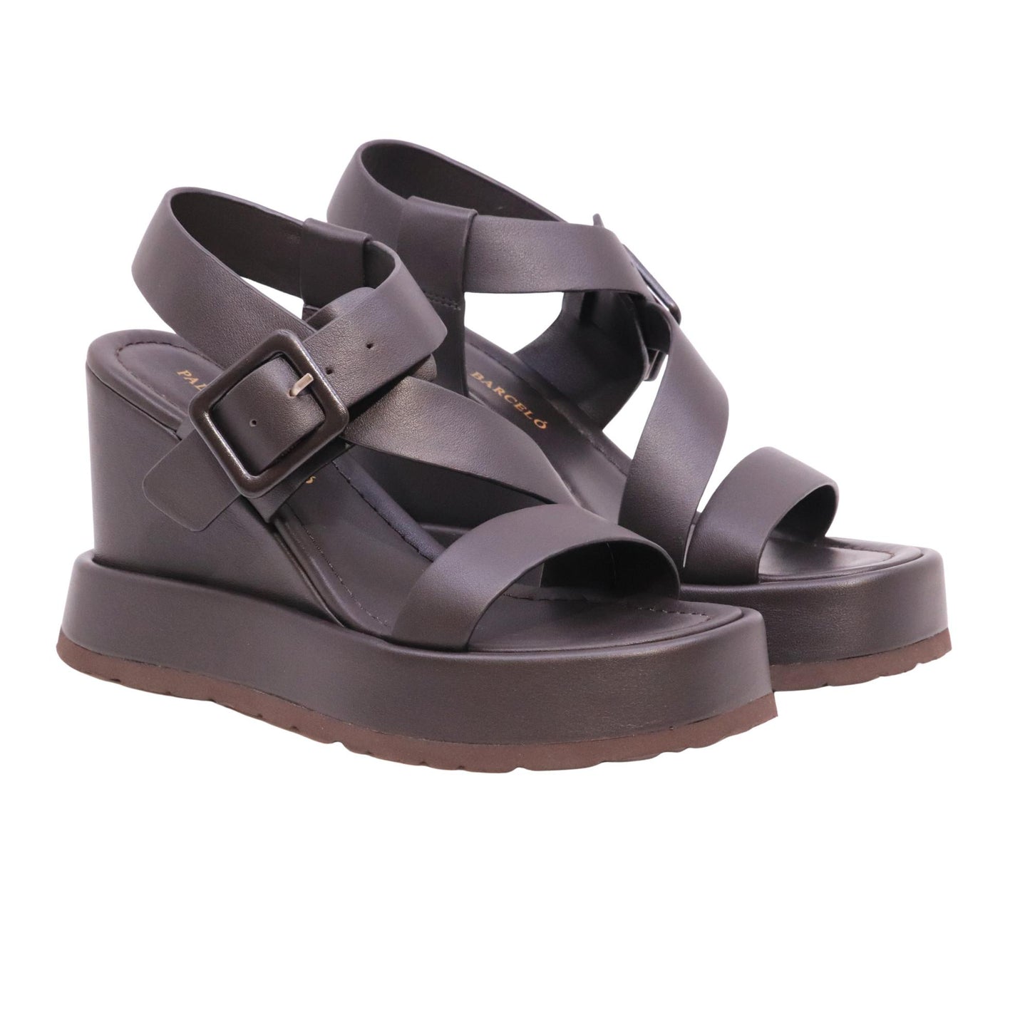 Paloma Barceló Tessa sandalo con zeppa in pelle marrone chocolate 