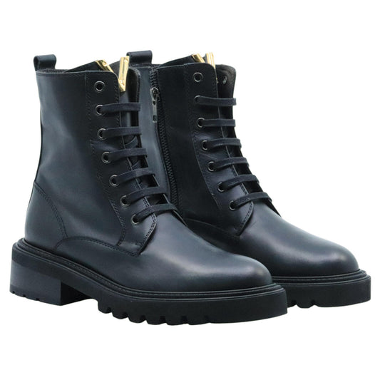 Via Roma 15 4434 stivaletto donna in pelle nera con V oro sulla linguetta 