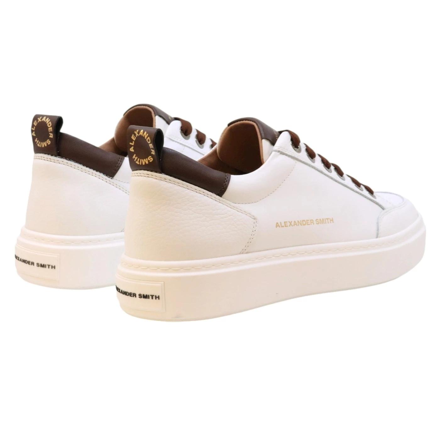 Sneaker uomo Alexander Smith Bond in pelle bianca con dettagli in marrone scuro 