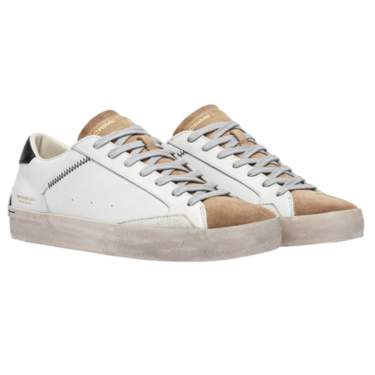 Crime London Distressed 14009 sneaker uomo in pelle bianca con talloncino nero casual vintage 