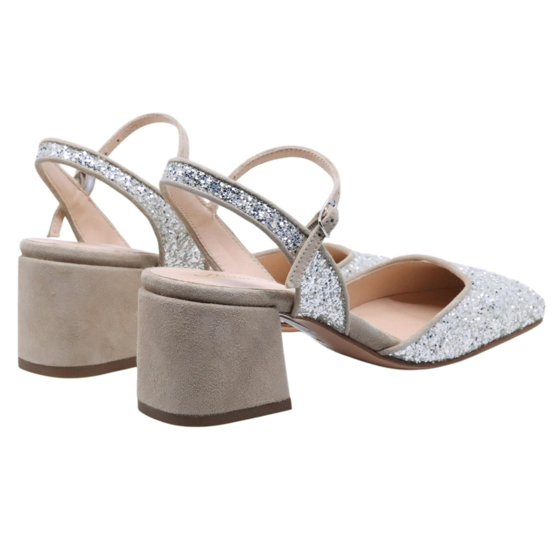Slingback donna Anna F 1838 in glitter platino e argento 