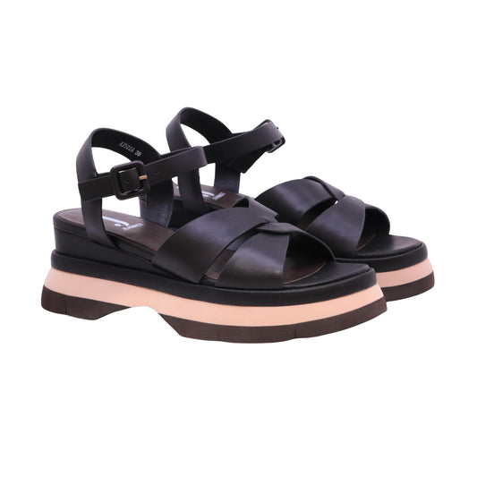 Jeannot AJ522A sandalo zeppa donna in pelle nappa nera con cinturino 