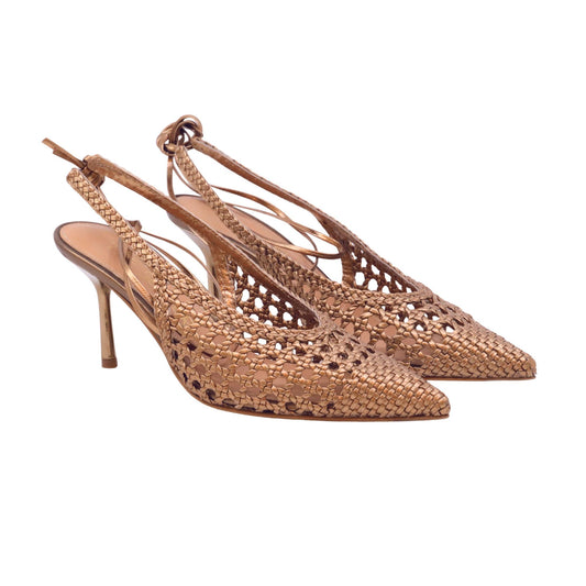 The Seller SE3030 slingback donna in pelle intrecciata bronzo con lacci alla caviglia 