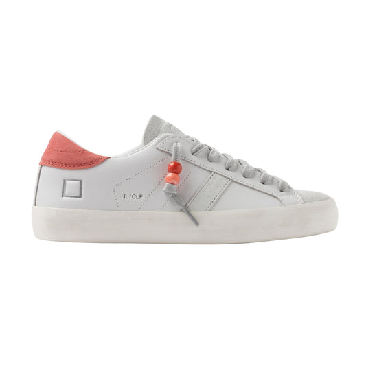 D.A.T.E. Hill Low Calf HL-CA-HR sneaker donna in pelle bianca con dettaglio corallo 
