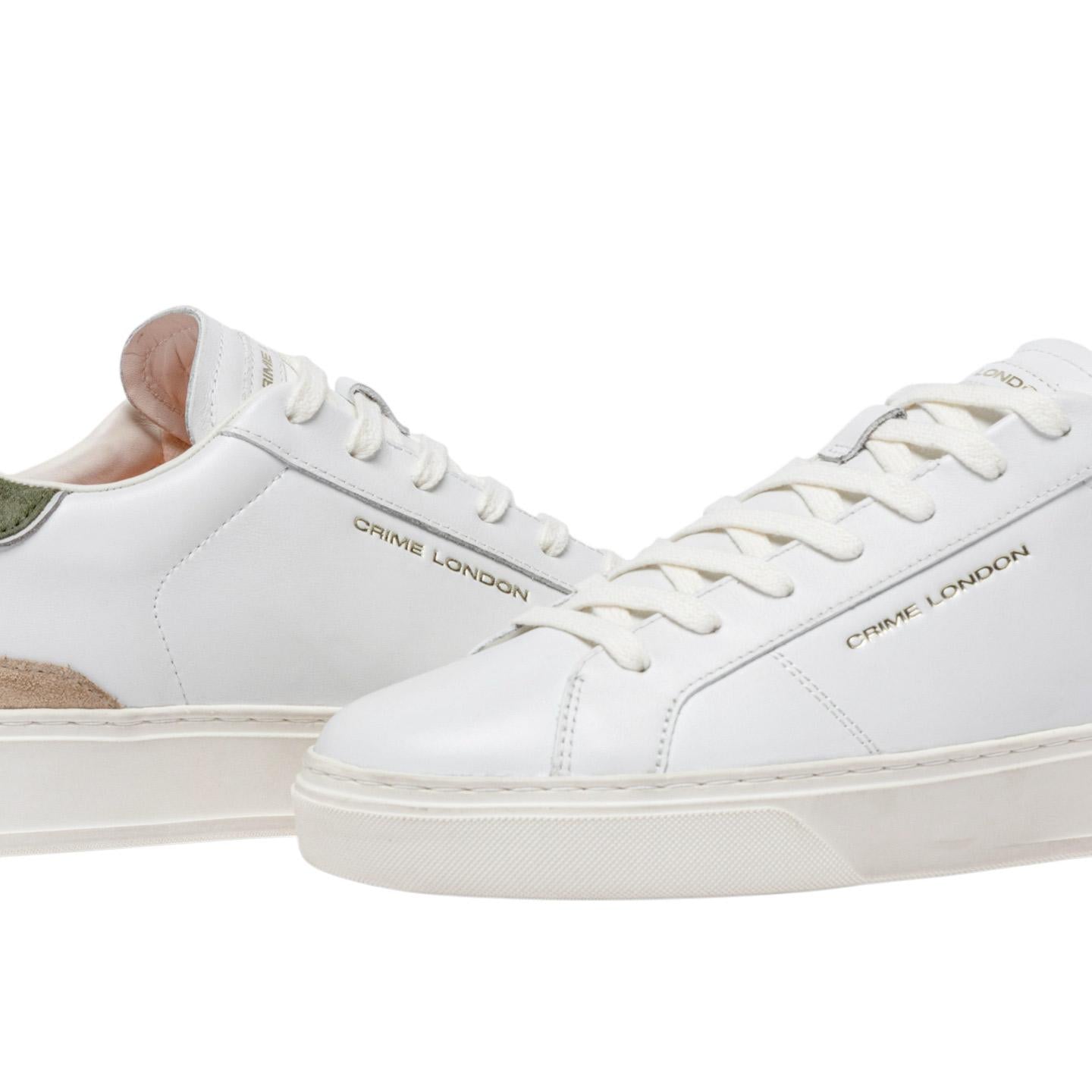Sneaker uomo Crime London Blade 14702 in pelle bianca con talloncino in camoscio verde 