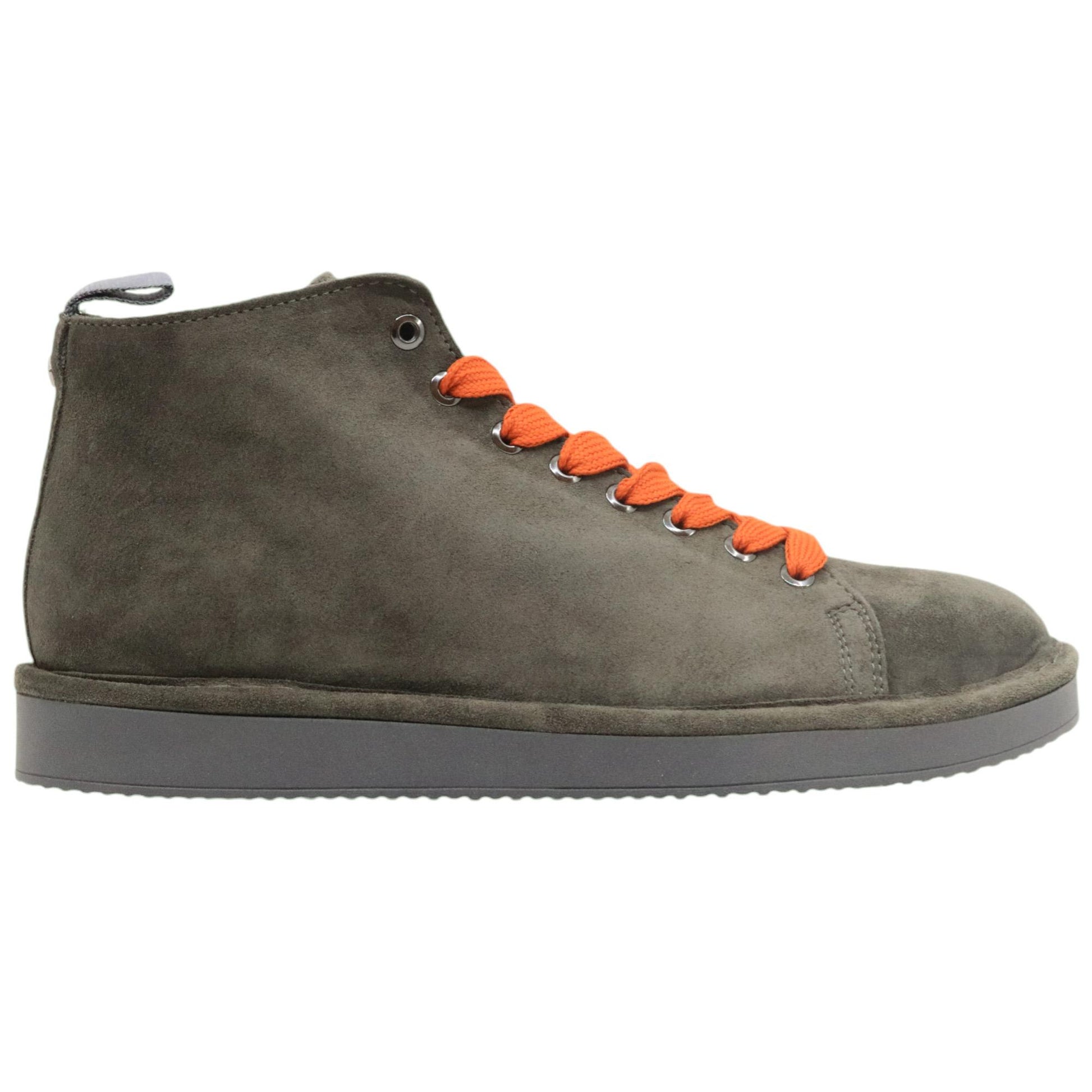 Polacchino sneaker uomo Panchic P01 in camoscio khaki con lacci arancio 