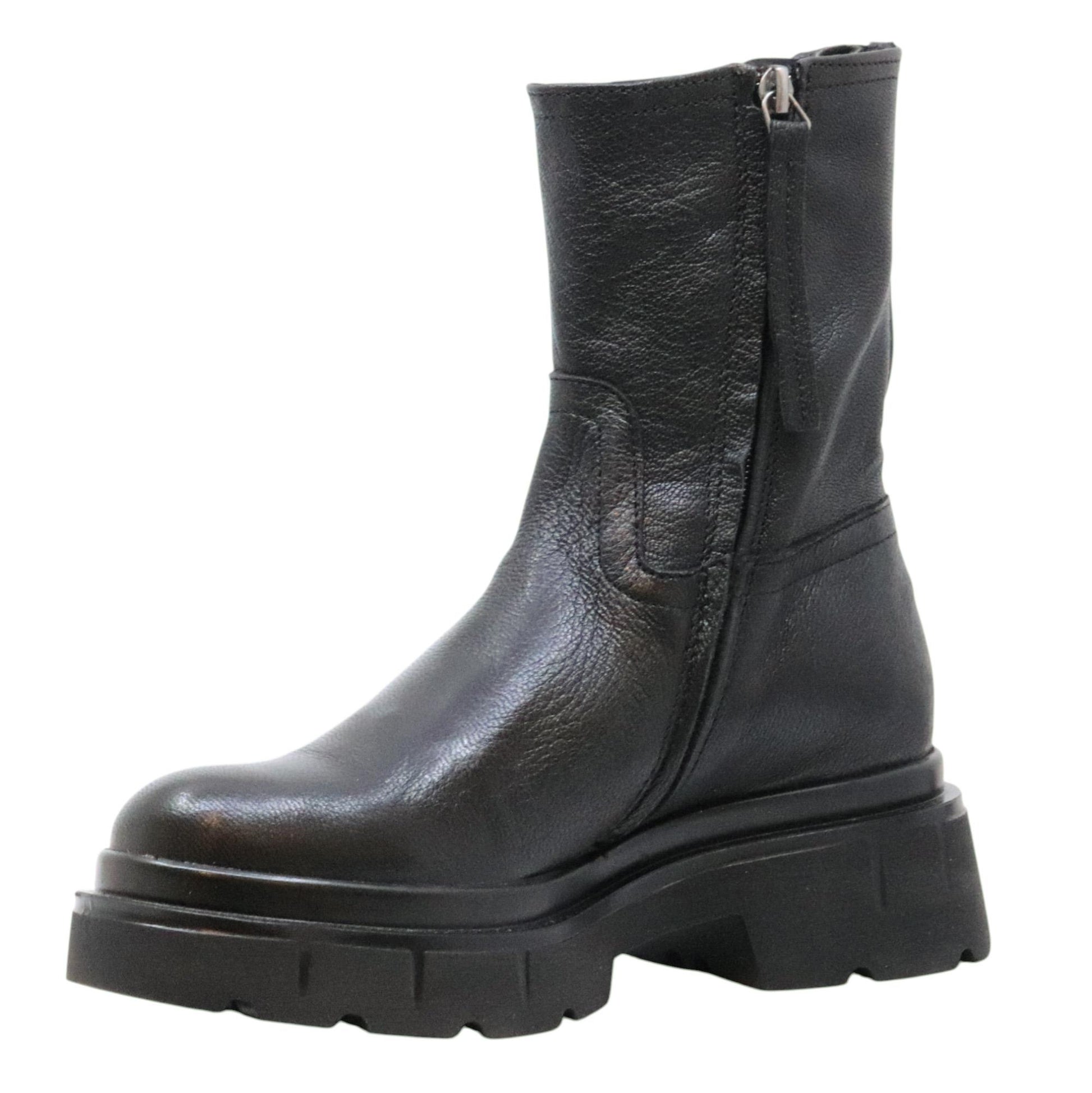 GIO+ CORA07B Combi stivaletto donna in pelle nera con fondo carro armato 