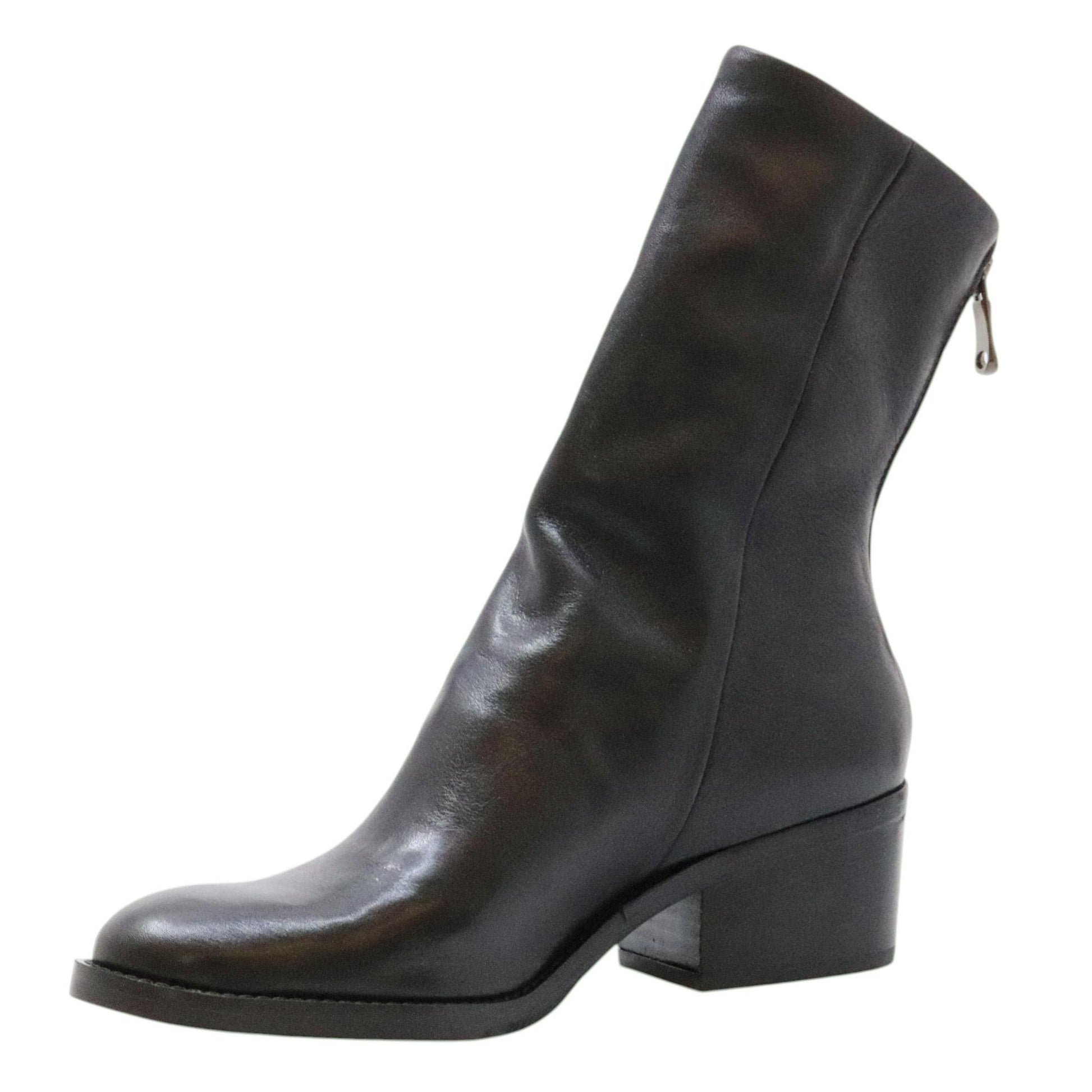 Curiositè 2806 stivaletto donna in pelle nera con zip posteriore 