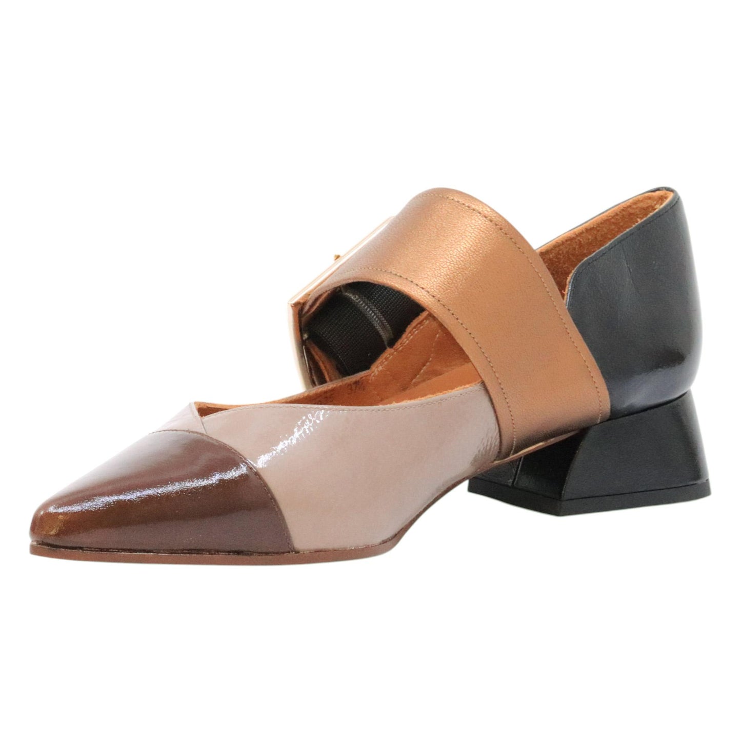 Decolletè Chie Mihara Hebas in pelle lucida marrone e taupe 