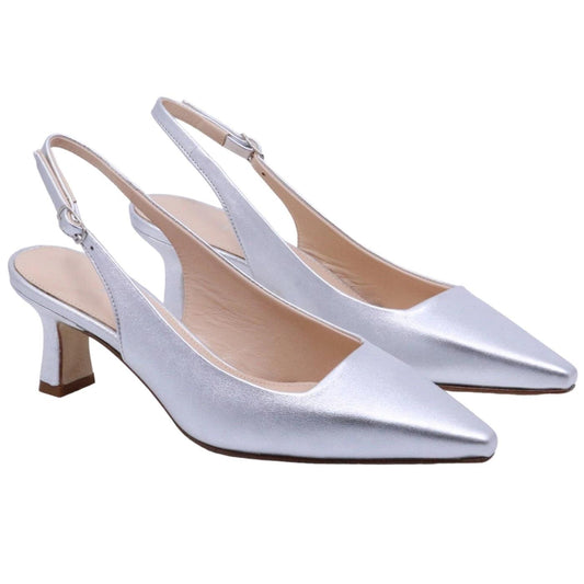 Slingback donna The Seller EN808 in pelle nappata color bianco effetto argentato 
