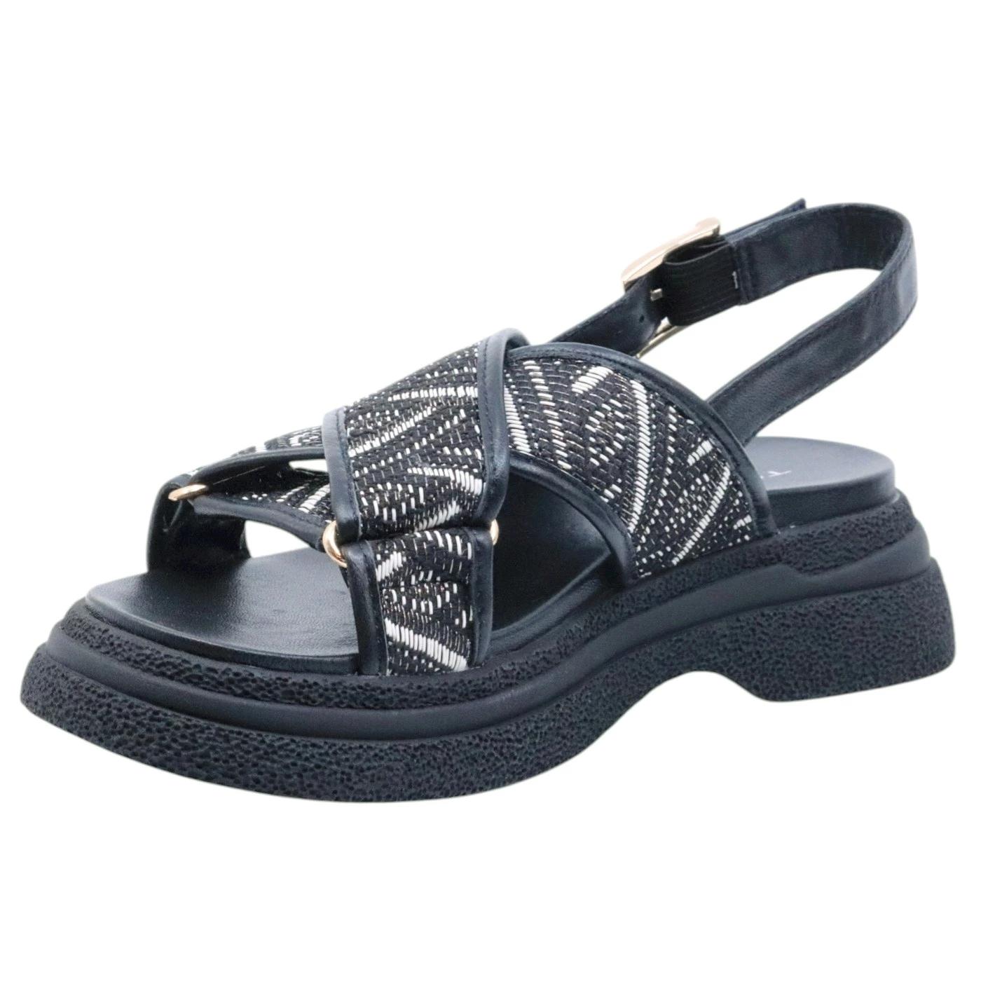 Sandalo donna Tosca Blu Venus in pelle nera e tessuto 