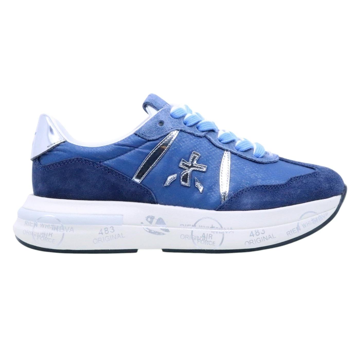 Premiata Cassie 7388 sneaker donna in tessuto blu e dettagli in camoscio 
