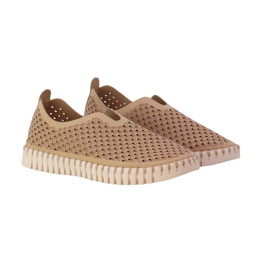 Ilse Jacobsen Tulip 3275 mocassino slip-on donna in microfibra riciclata color latte traforata 