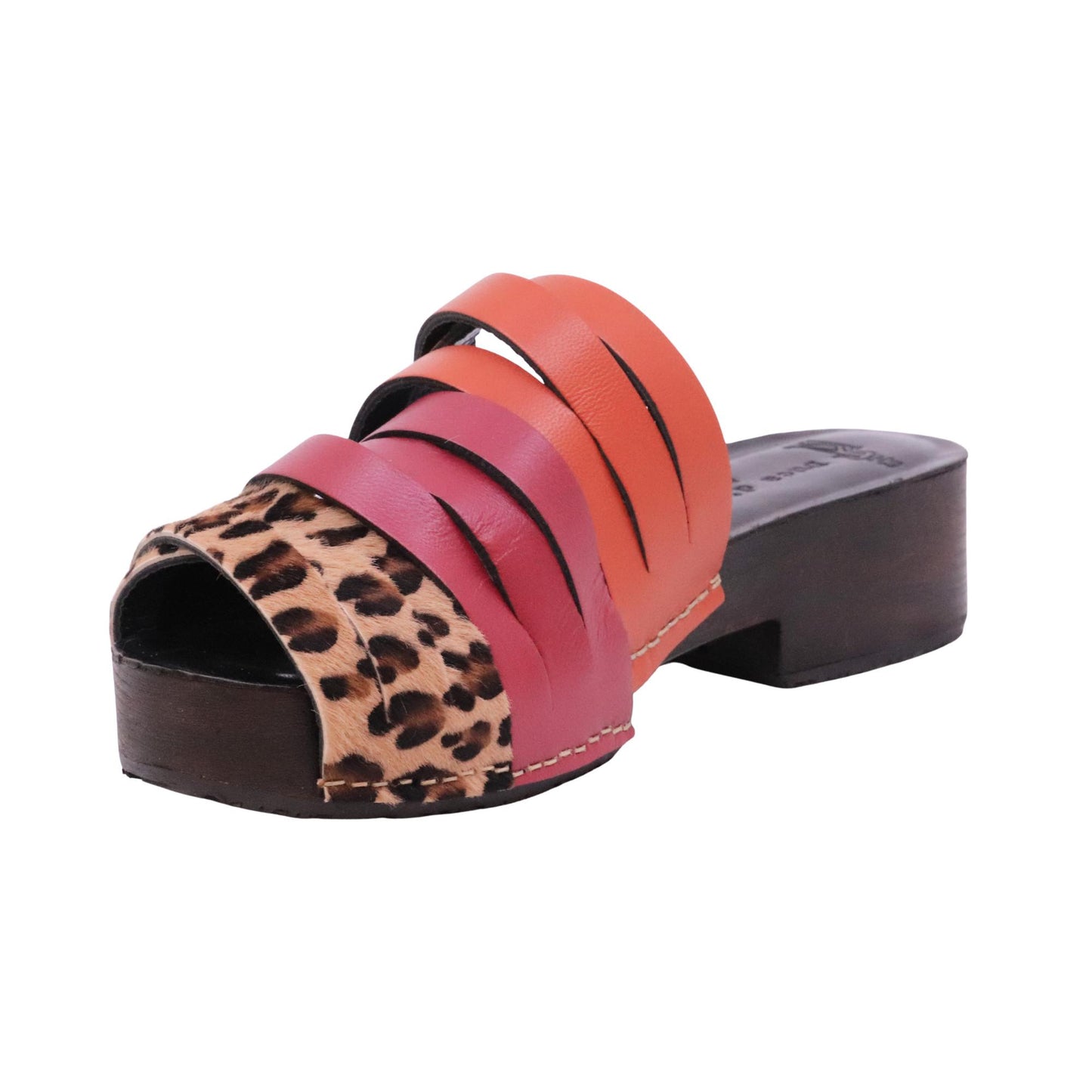 Duca D'Ascalona Nanette Soul sandalo sabot donna in pelle multicolor fuxia arancione e cavallino maculato con suola in gomma 
