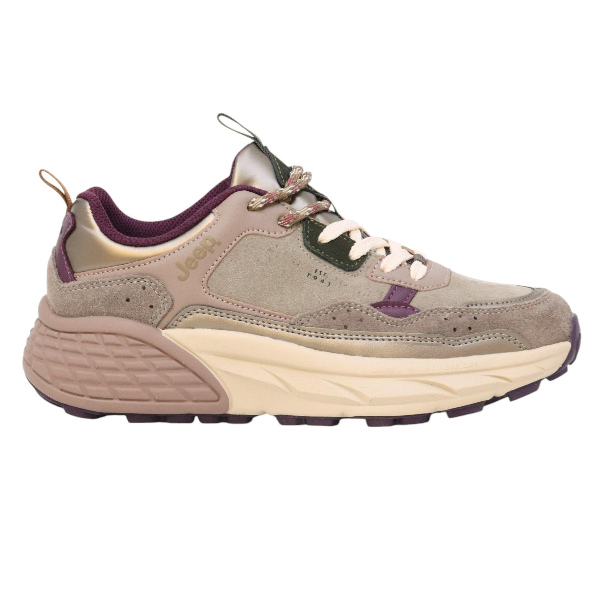 Jeep Footwear Groove sneaker donna in suede e tessuto taupe 