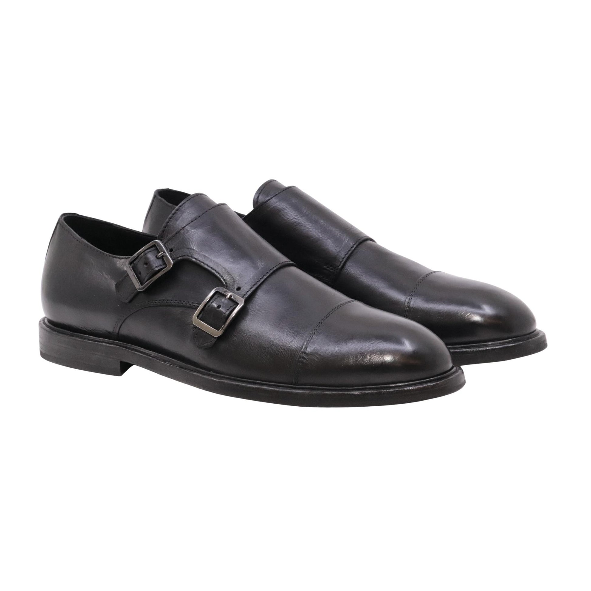 Ducanero 2980 scarpa doppia fibbia uomo in pelle nera 