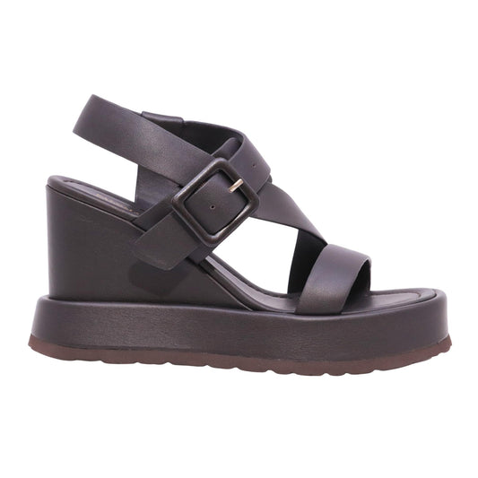 Paloma Barceló Tessa sandalo con zeppa in pelle marrone chocolate 