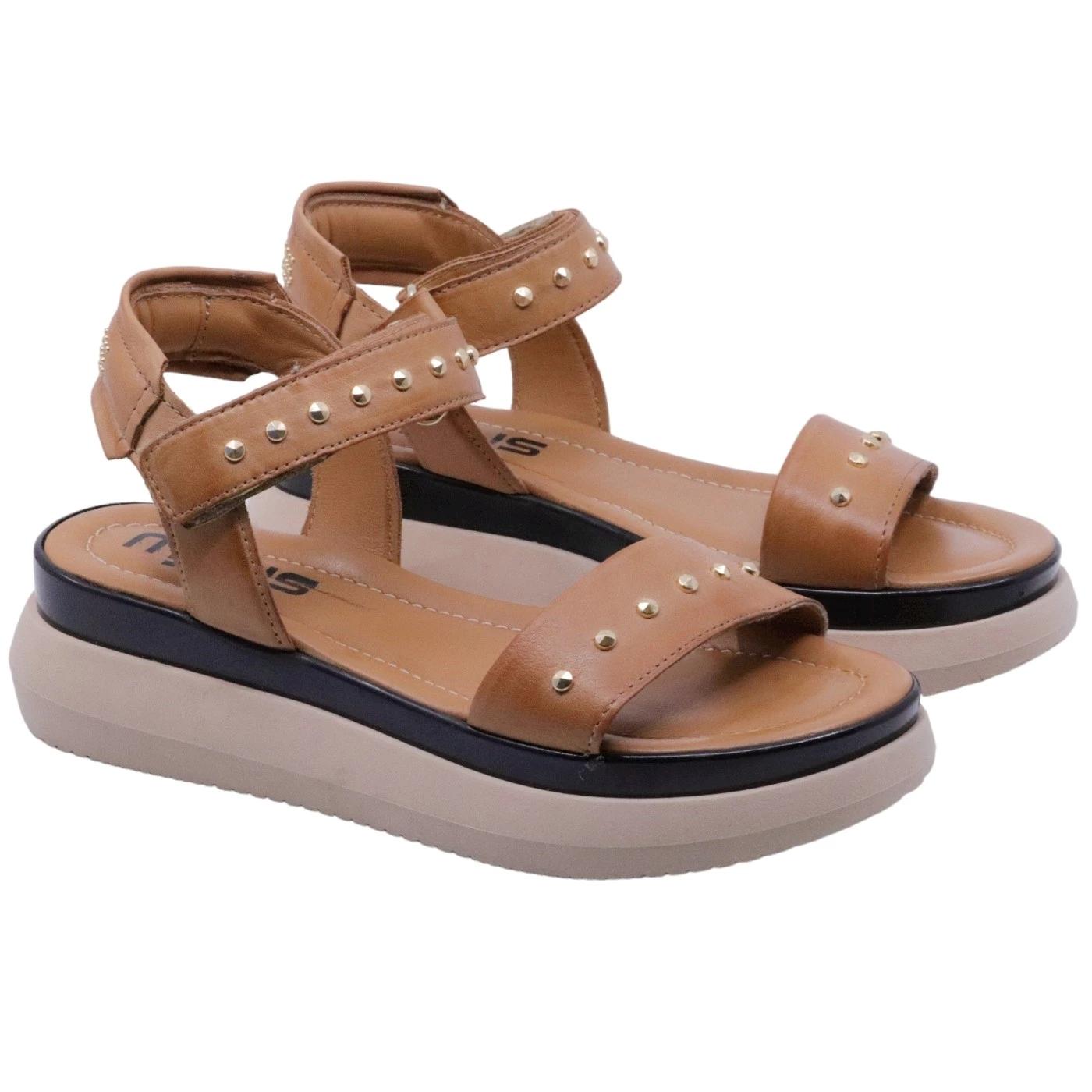 Sandalo zeppa Mjus L17004 in pelle cuoio 