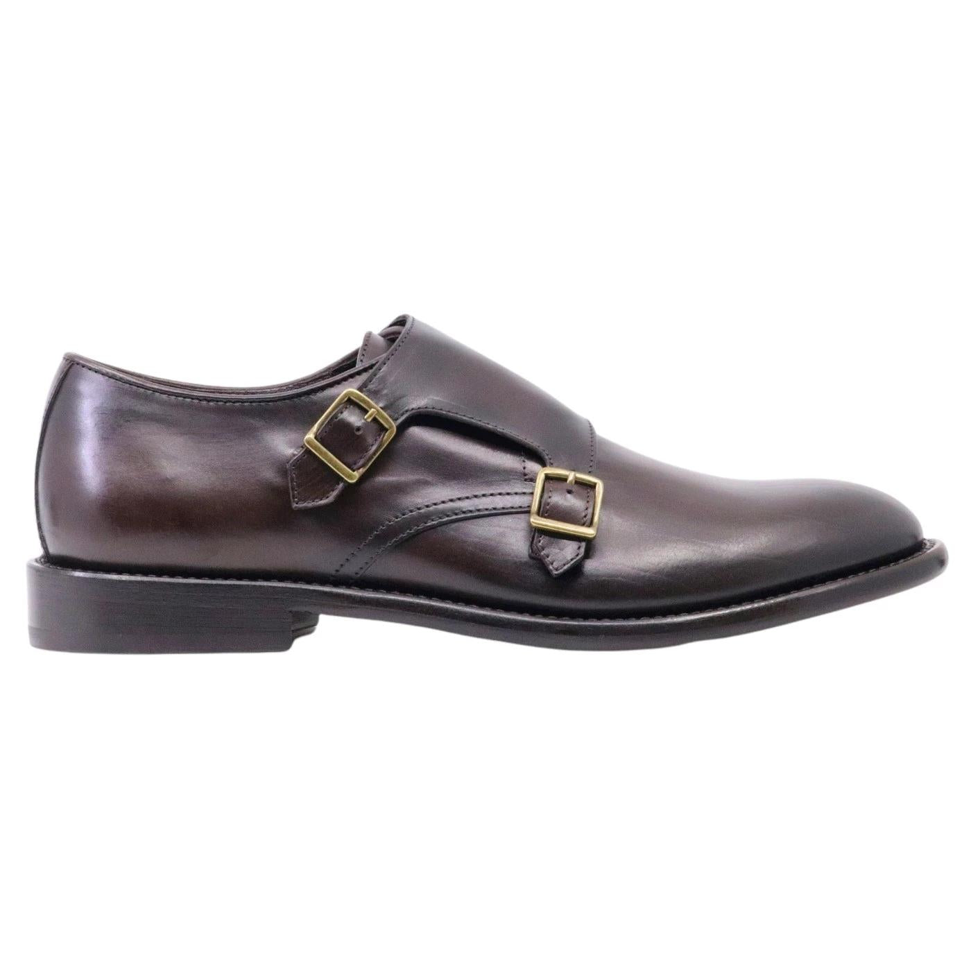 Scarpa uomo con doppia fibbia di Corvari in pelle testa di moro 