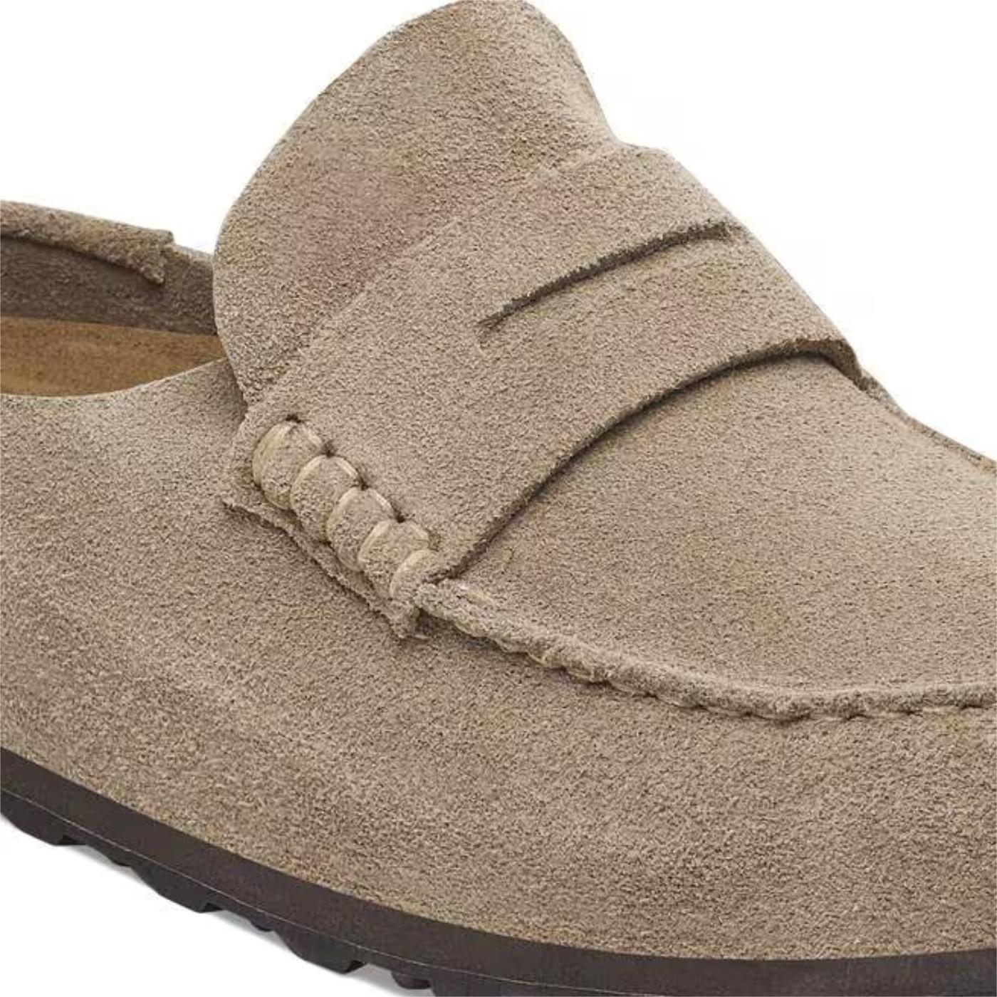 Birkenstock Naples Wrapped 1029710 sabot uomo donna in camoscio taupe stile mocassino narrow fit 