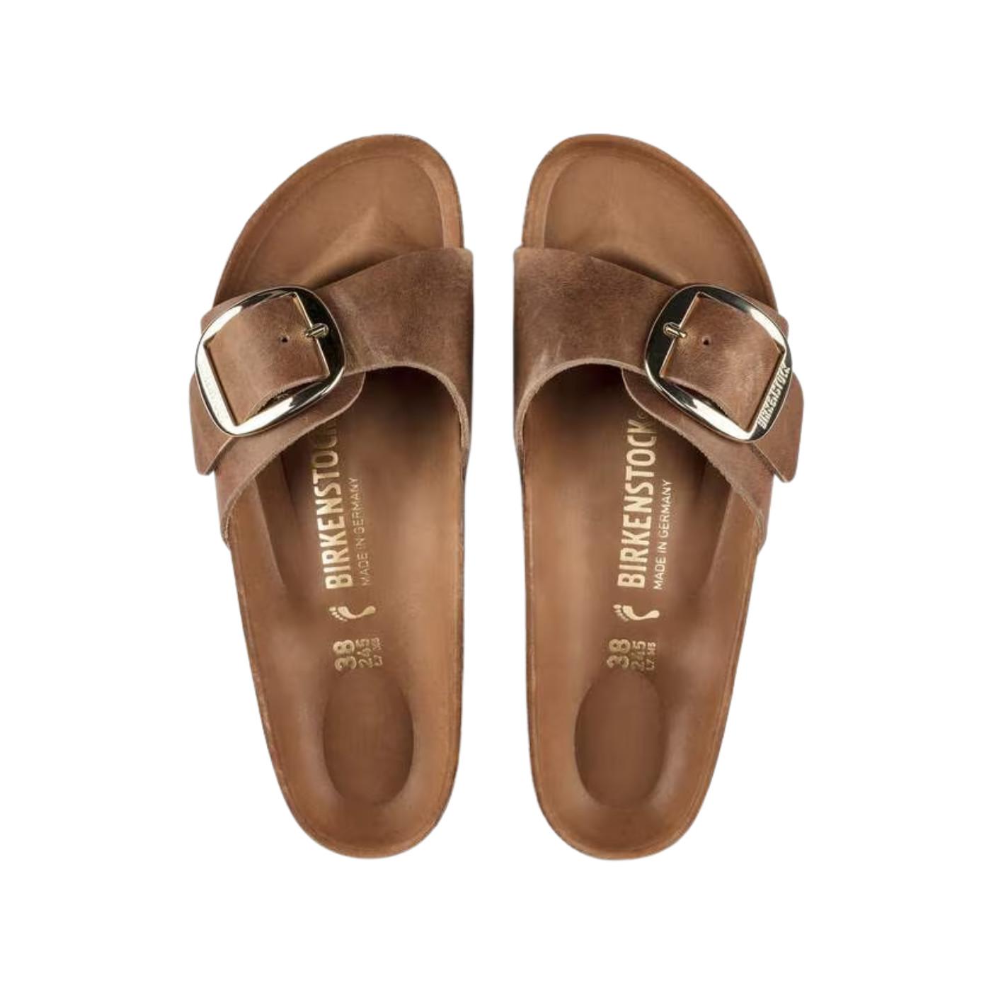 Birkenstock Madrid Big Buckle pelle oliata Cognac sandalo donna narrow fit 