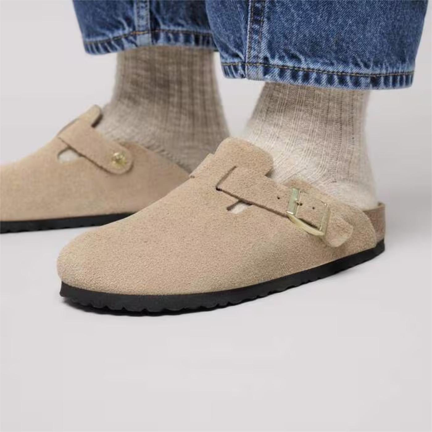 Birkenstock Boston pelle scamosciata Sandcastle sabot donna narrow fit 