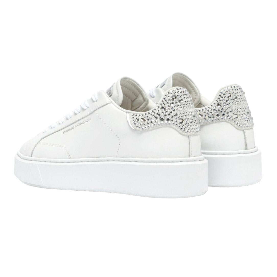 Sneaker donna Crime London New Extralight 20801 in pelle bianca e talloncino con strass argento 