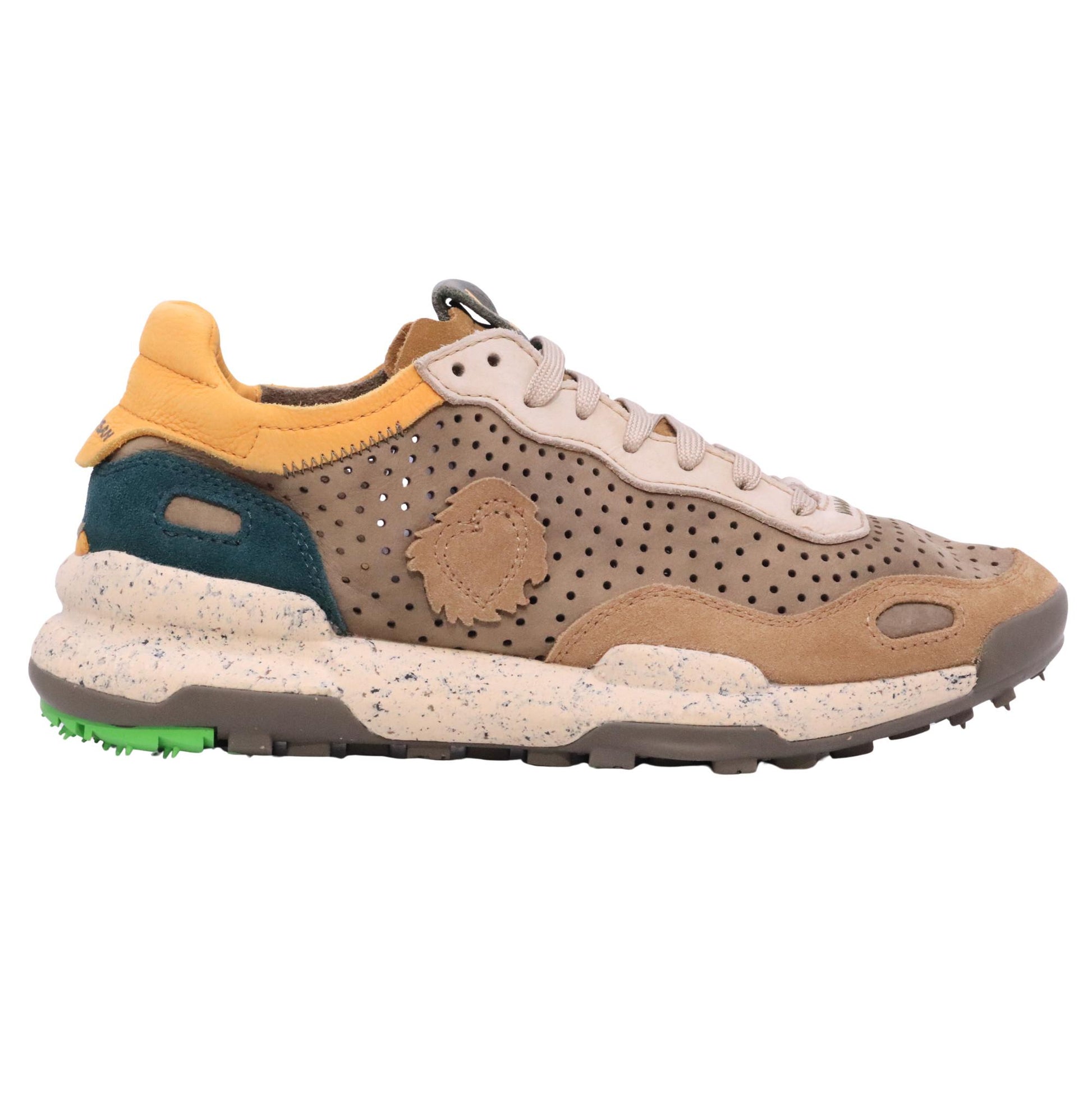 Satorisan Chacrona Laser Premium Loden Brown sneaker uomo in camoscio e pelle traforata<BR/> 
