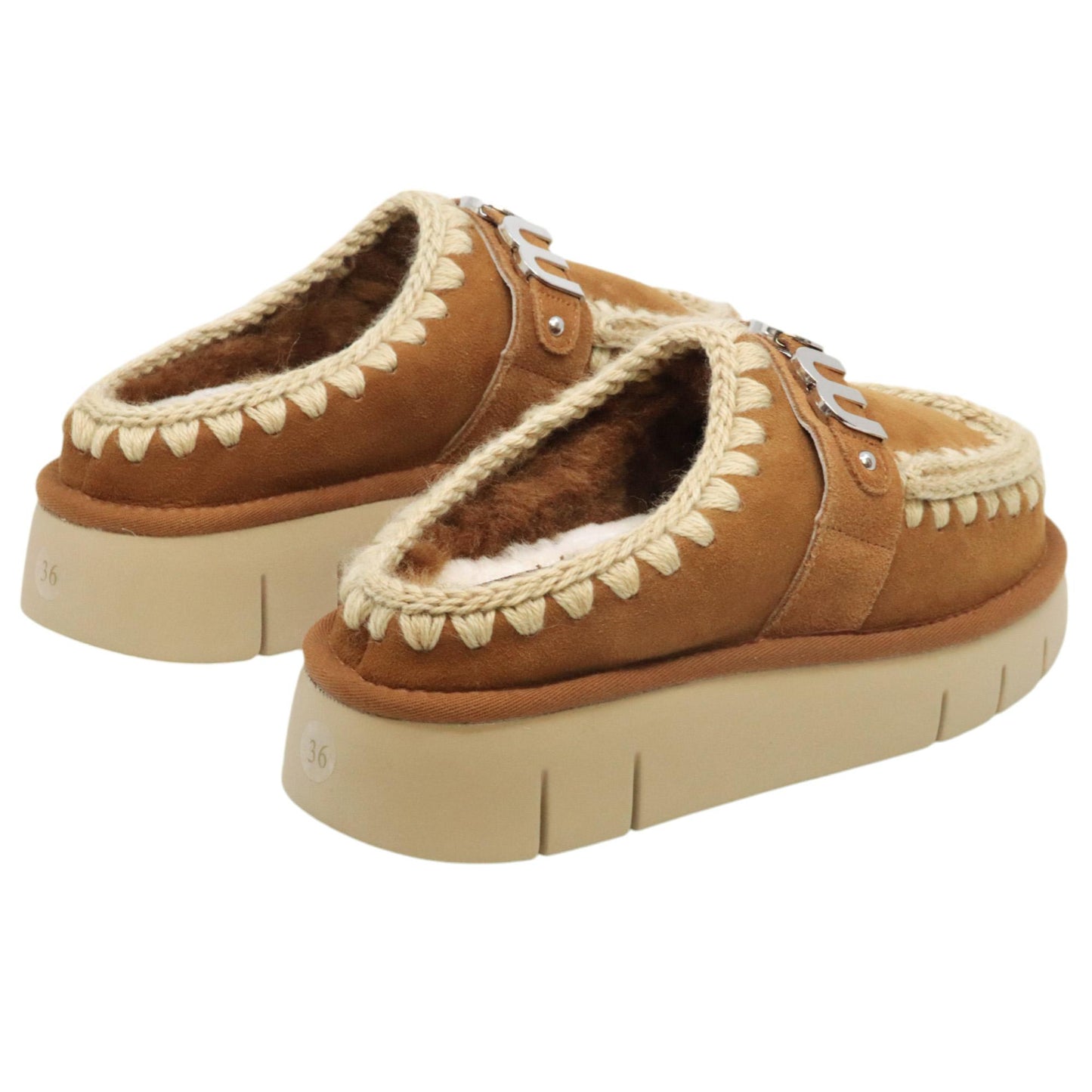 Mou Bounce clog metal logo sabot donna in montone cognac 