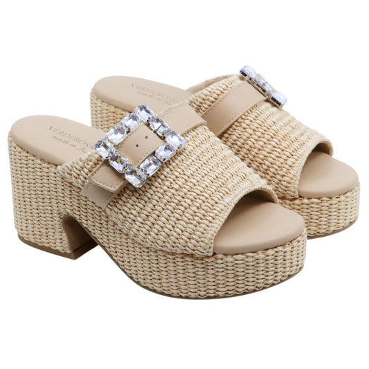 Verderosamarino 3987 sandalo con tacco in pelle beige e corda con accessorio 