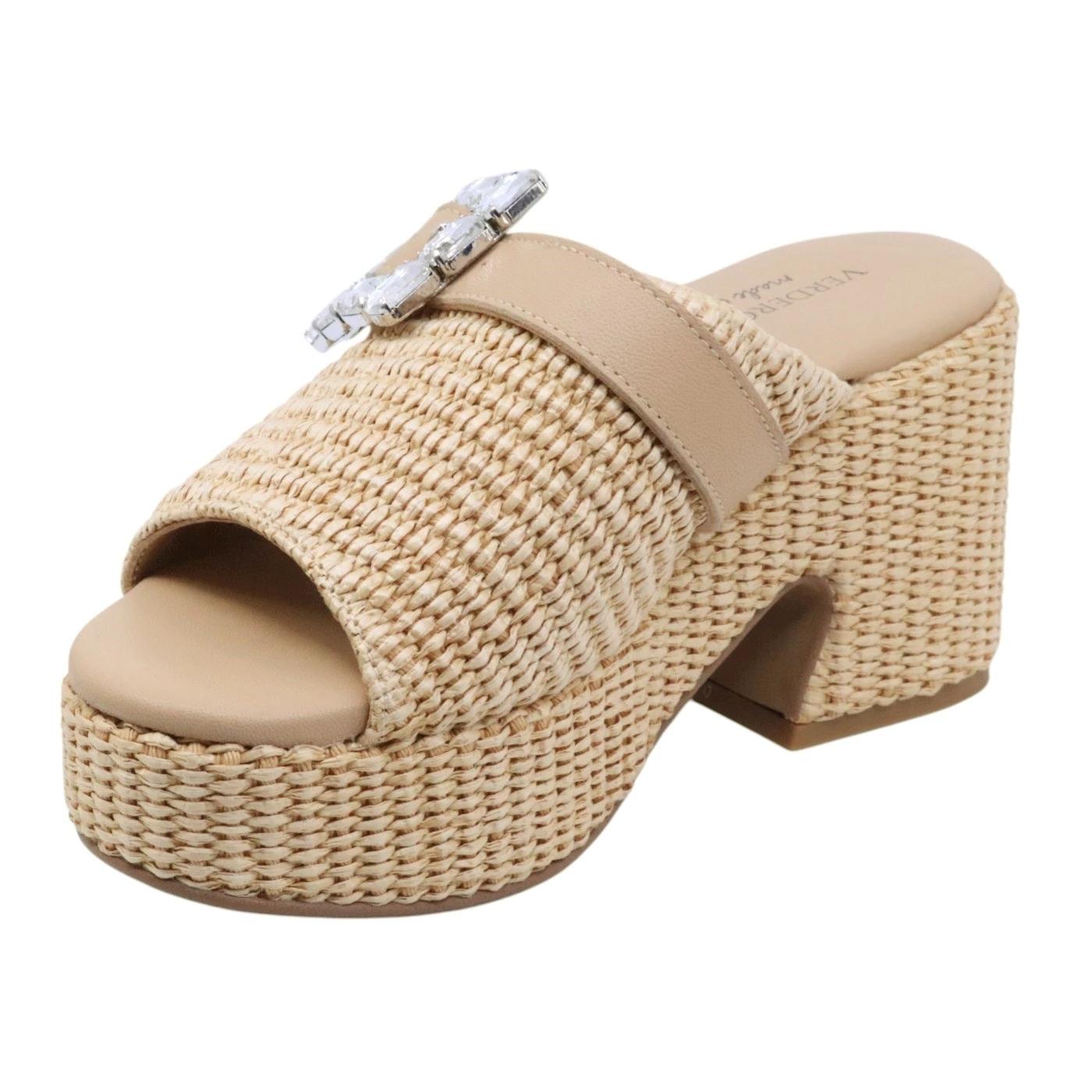 Verderosamarino 3987 sandalo con tacco in pelle beige e corda con accessorio 