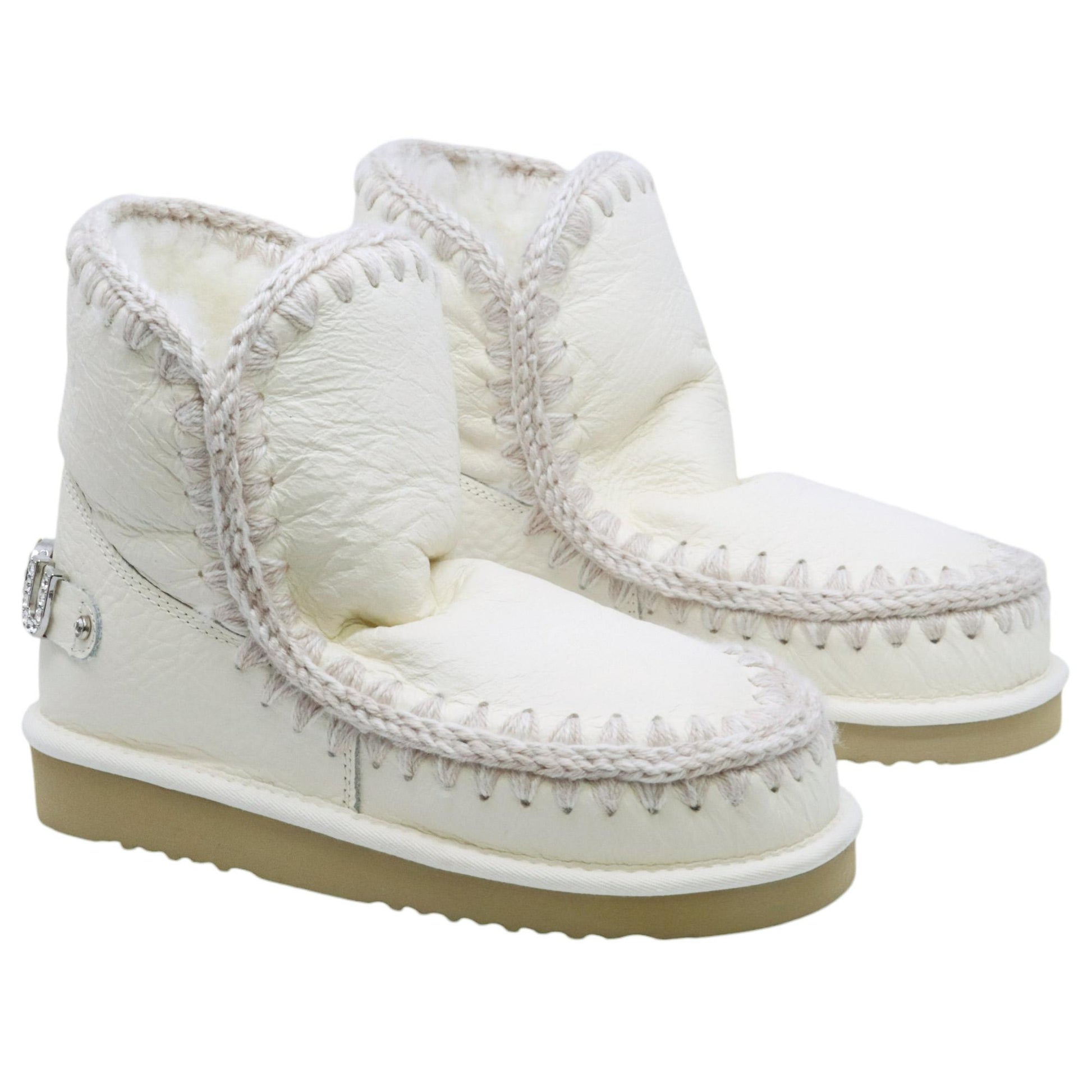 Mou Eskimo 18 rhinestones logo stivaletto donna in pelle di montone bianca 