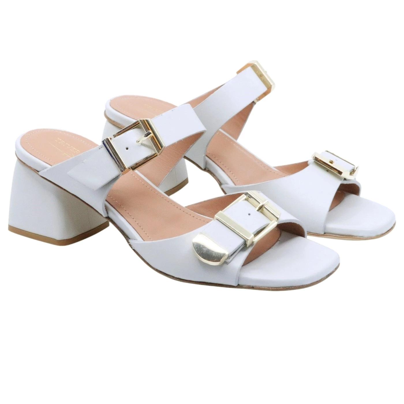 Sandalo con tacco Triver Flight 601 19 in pelle bianco avorio 