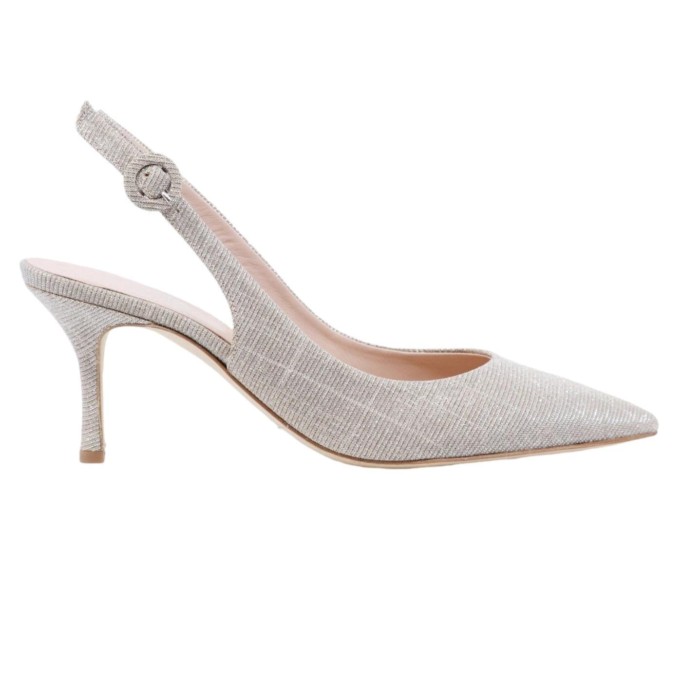 Slingback donna The Seller in pelle e tessuto satinato color champagne 
