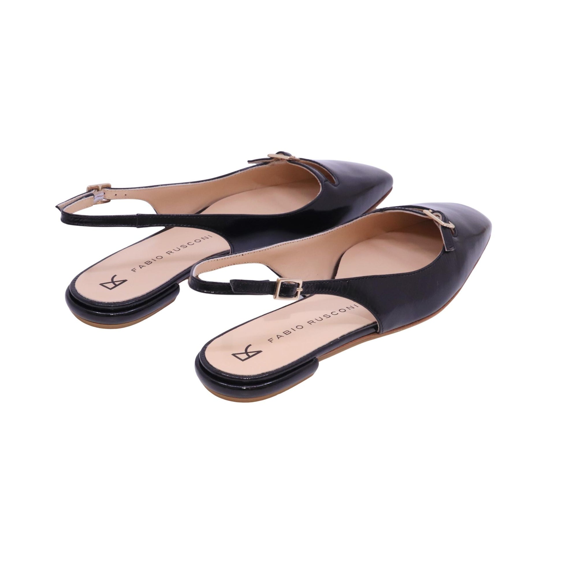 Fabio Rusconi S6758 slingback donna in pelle verlux nero con suola in cuoio 