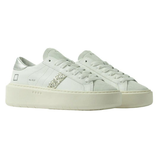 DATE Hill Low Platform Calf White Silver HP CA WS sneaker donna in pelle bianca 