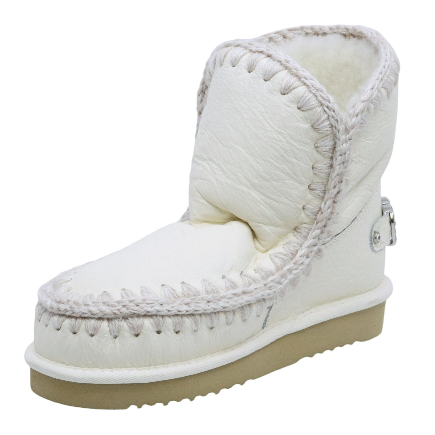 Mou Eskimo 18 rhinestones logo stivaletto donna in pelle di montone bianca 