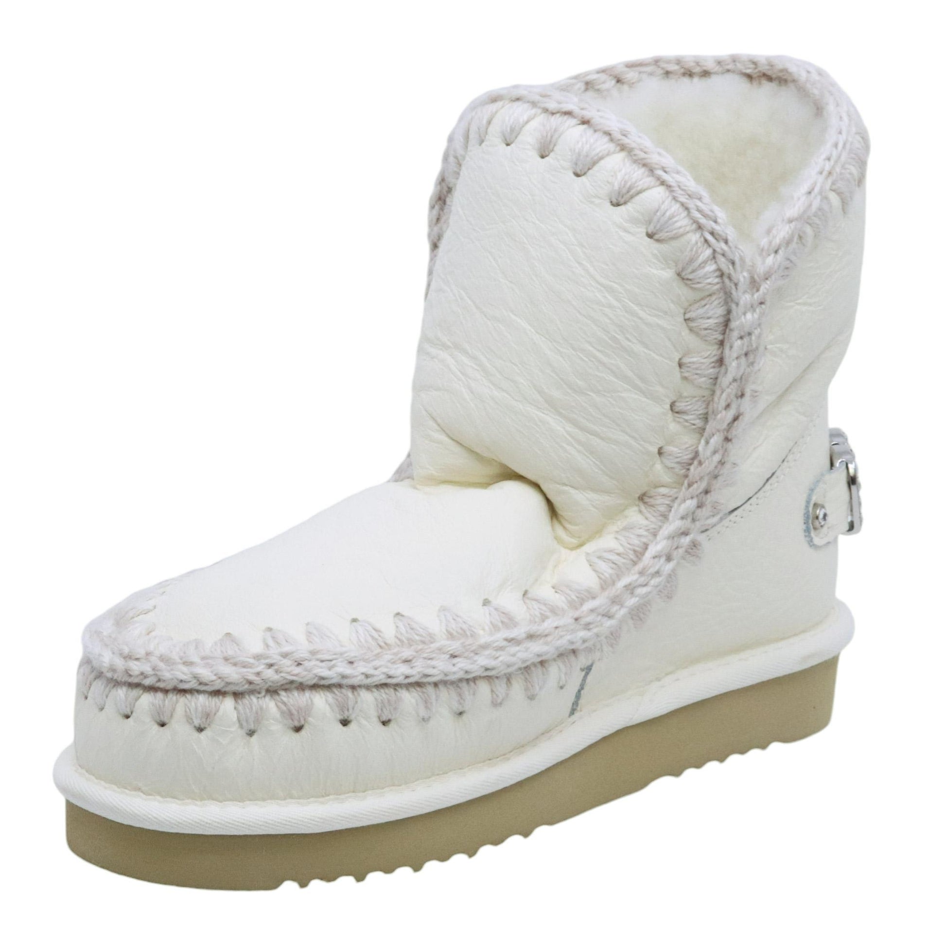 Mou Eskimo 18 rhinestones logo stivaletto donna in pelle di montone bianca 