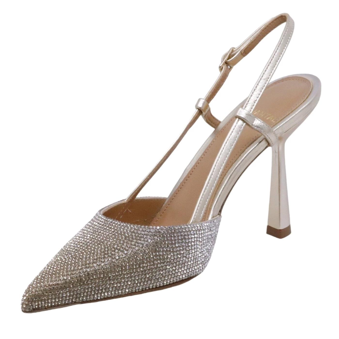 Slingback donna Chantal 2250 con strass e pelle platino 