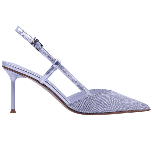 Slingback donna Sergio Levantesi Giulia in pelle argento con strass luminosti<BR/> 