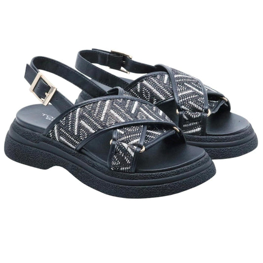 Sandalo donna Tosca Blu Venus in pelle nera e tessuto 