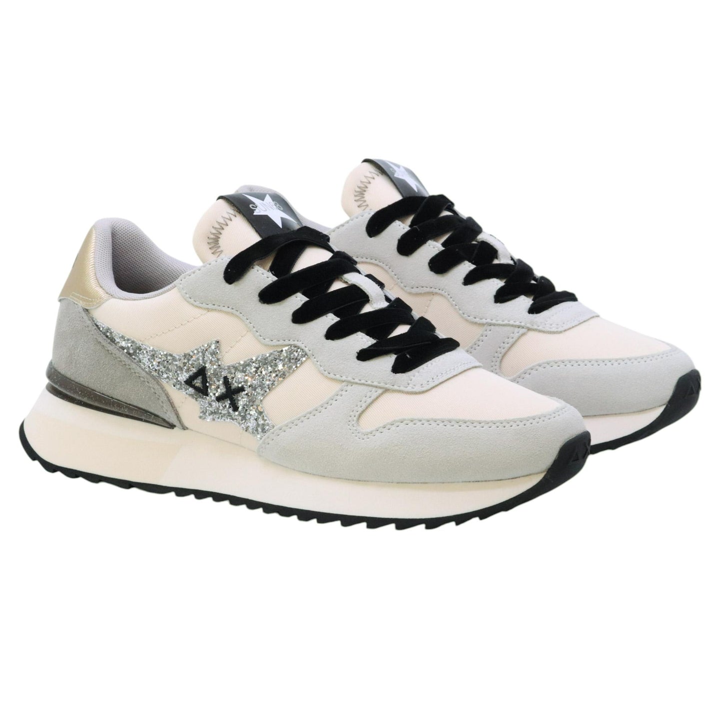 SUN68 Stargirl Glitter Z45217 sneaker donna in nylon e suede bianco 