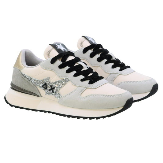 SUN68 Stargirl Glitter Z45217 sneaker donna in nylon e suede bianco 