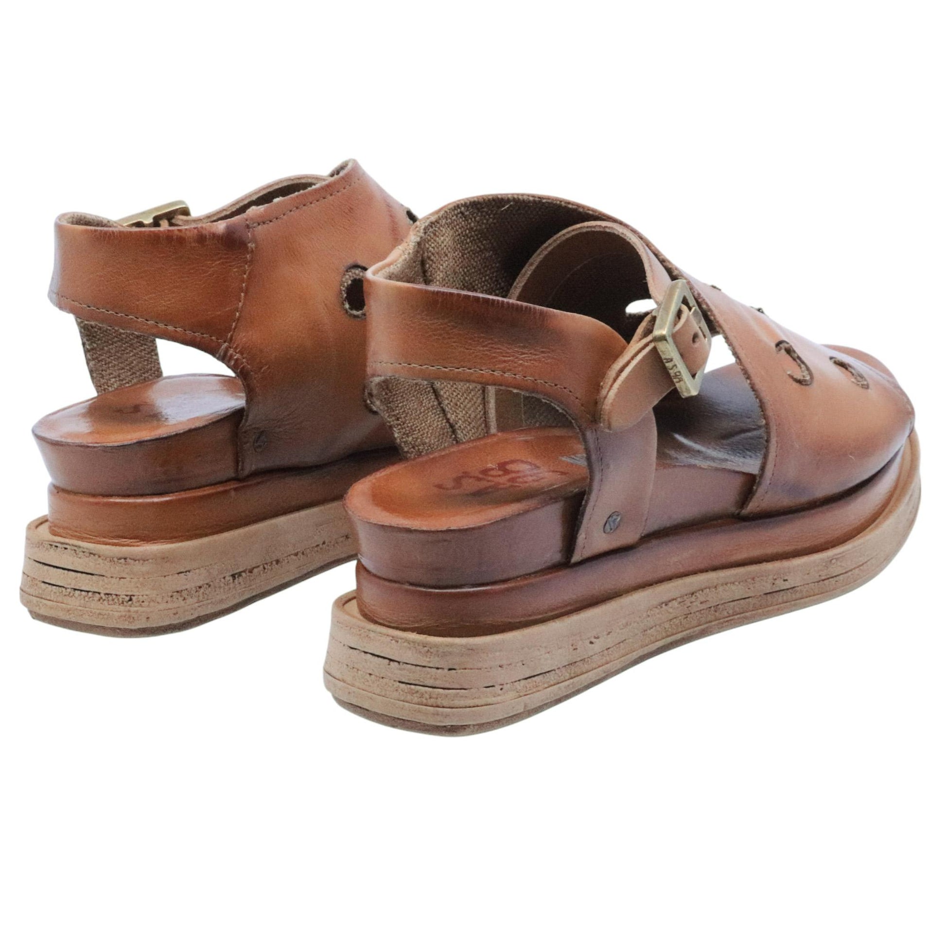 AS98 A15043 Calvados sandalo donna in pelle cuoio con zeppa casual artigianale 
