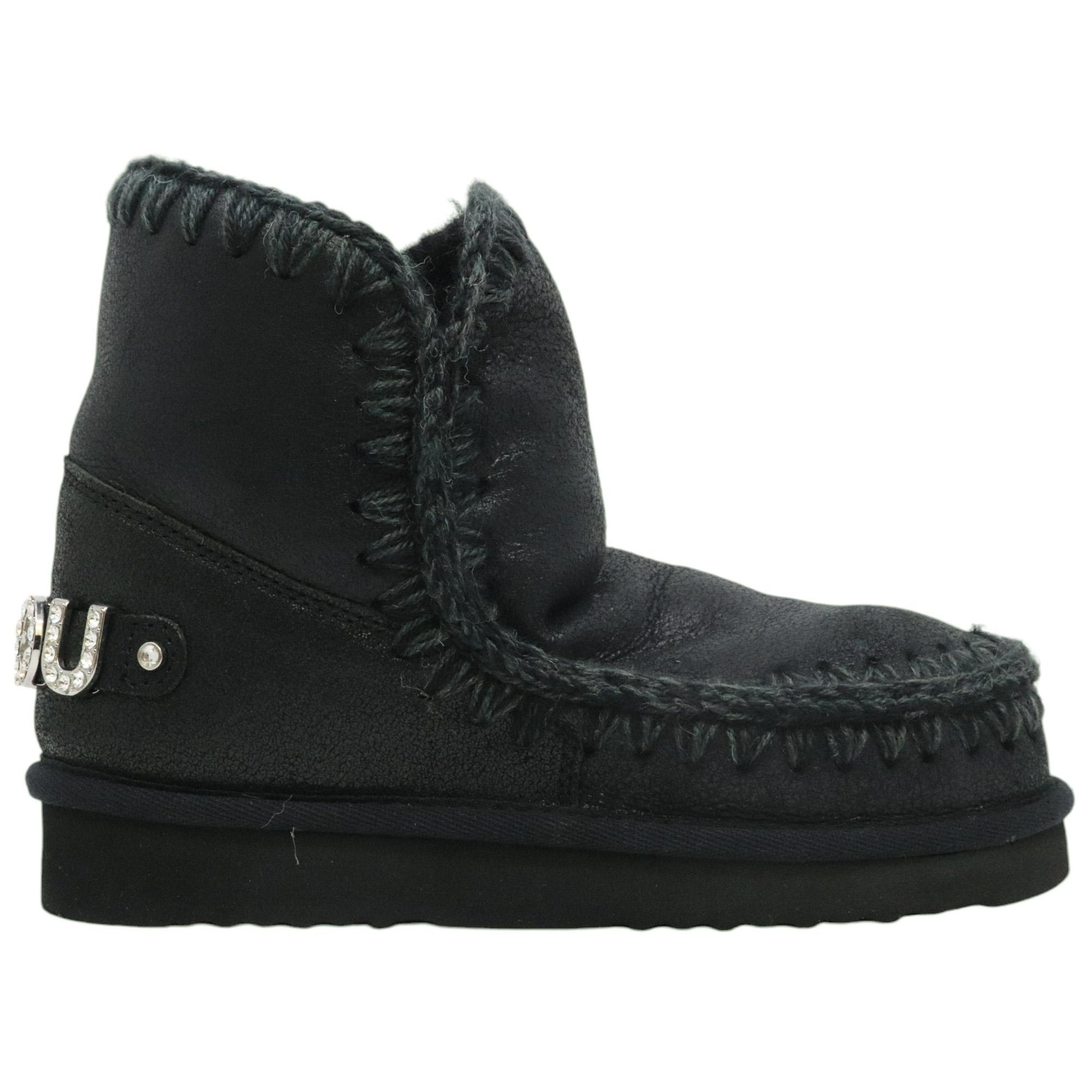 Mou Eskimo 18 rhinestones logo stivaletto donna in montone nero 
