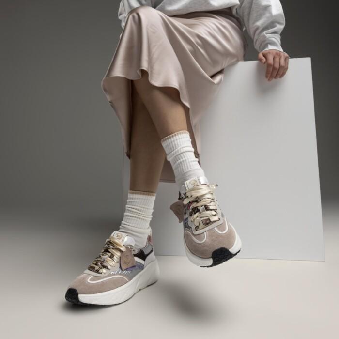Primabase Fuji 50554-042 sneaker donna in camoscio, pelle e tessuto beige multicolor 