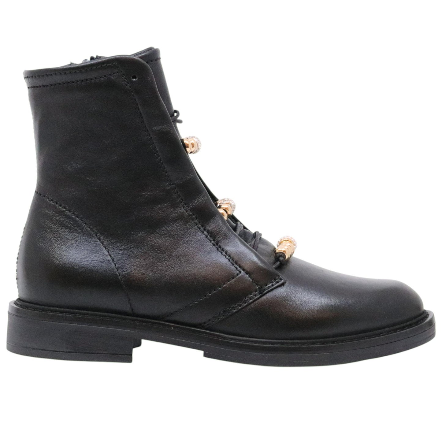 MJUS T81215 stivaletto donna in pelle nera con zip e accessorio gioiello 