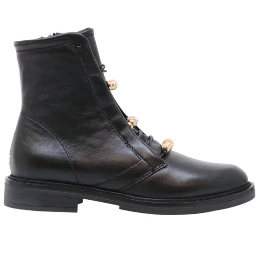 MJUS T81215 stivaletto donna in pelle nera con zip e accessorio gioiello 