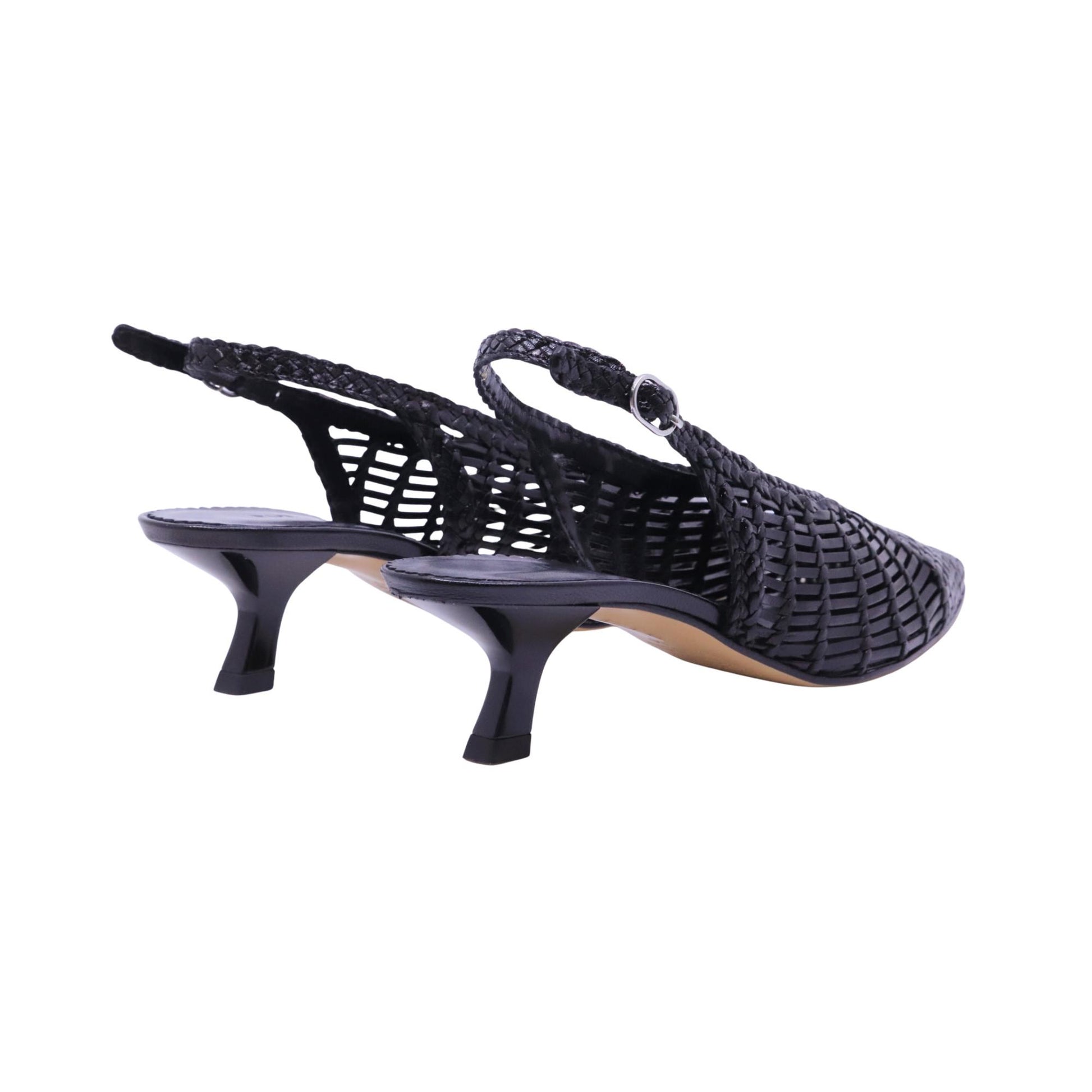 Pons Quintana Carol 11953 09 slingback donna in pelle intrecciata nero con tacco 