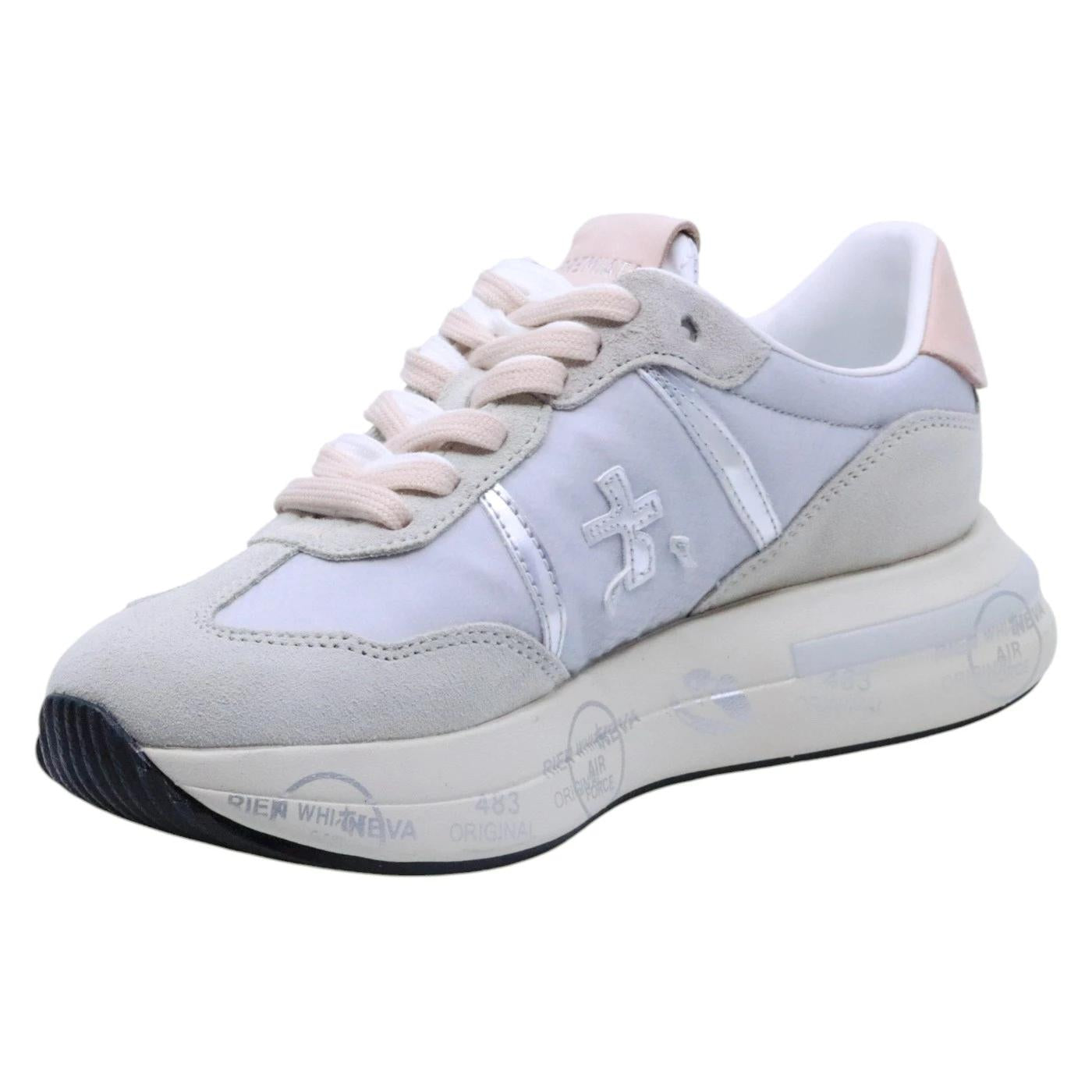 Premiata Cassie 7387 sneaker donna in tessuto grigio con riflessi argento e dettagli in camoscio 